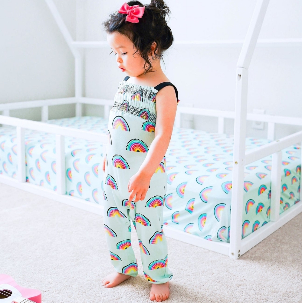 Birdie Bean Mila Rainbow Print Kids Smocked Jumpsuit